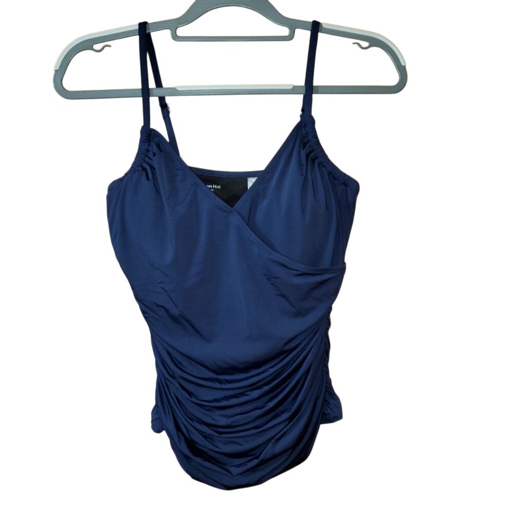 Garnett Hill Navy Blue  V-neck Padded Ruching Tankini Top Size 10